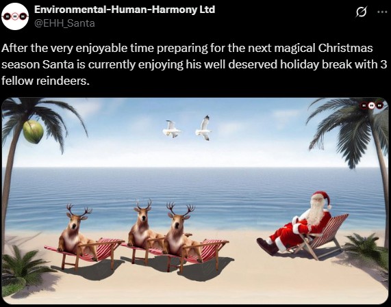 Santa on holiday with his reindeers.